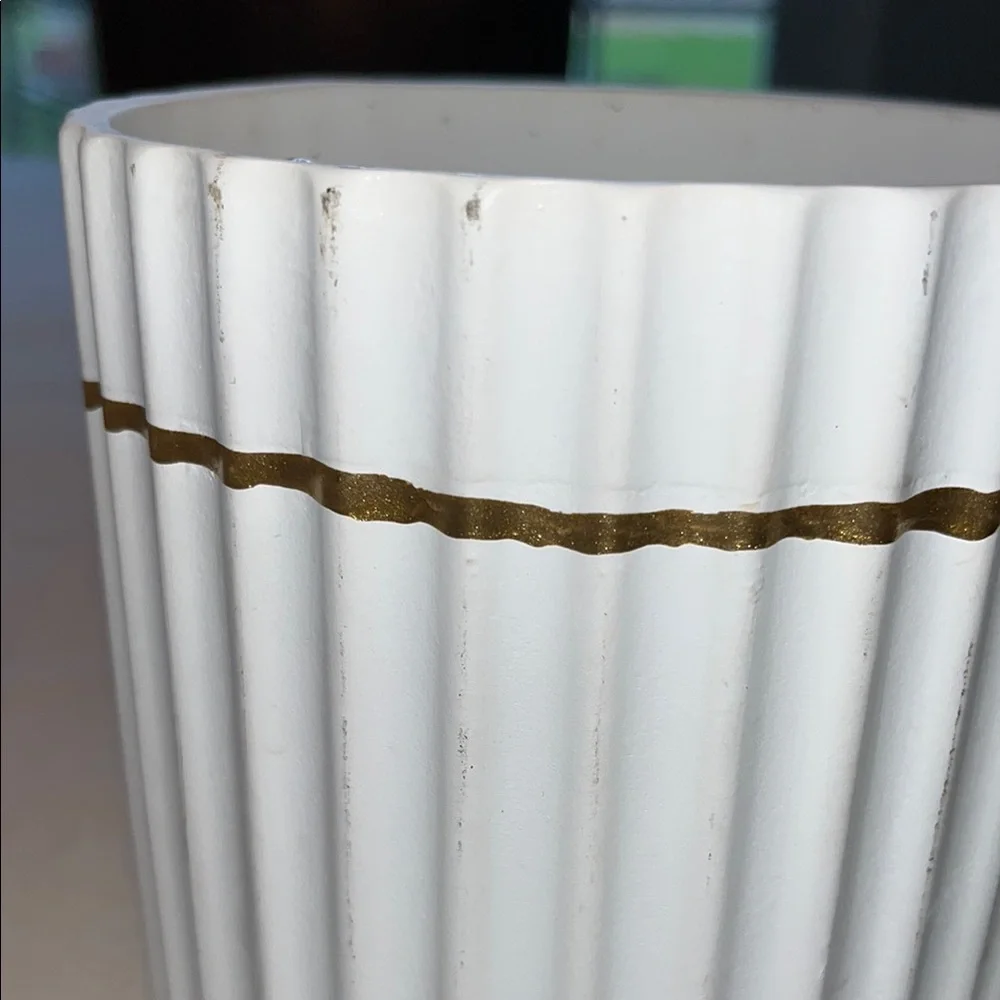 White and Gold Ceramic Vase Planter Pot
